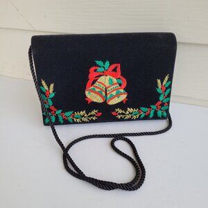 90s/ Y2K Christmas themed black velvet crossbody bag